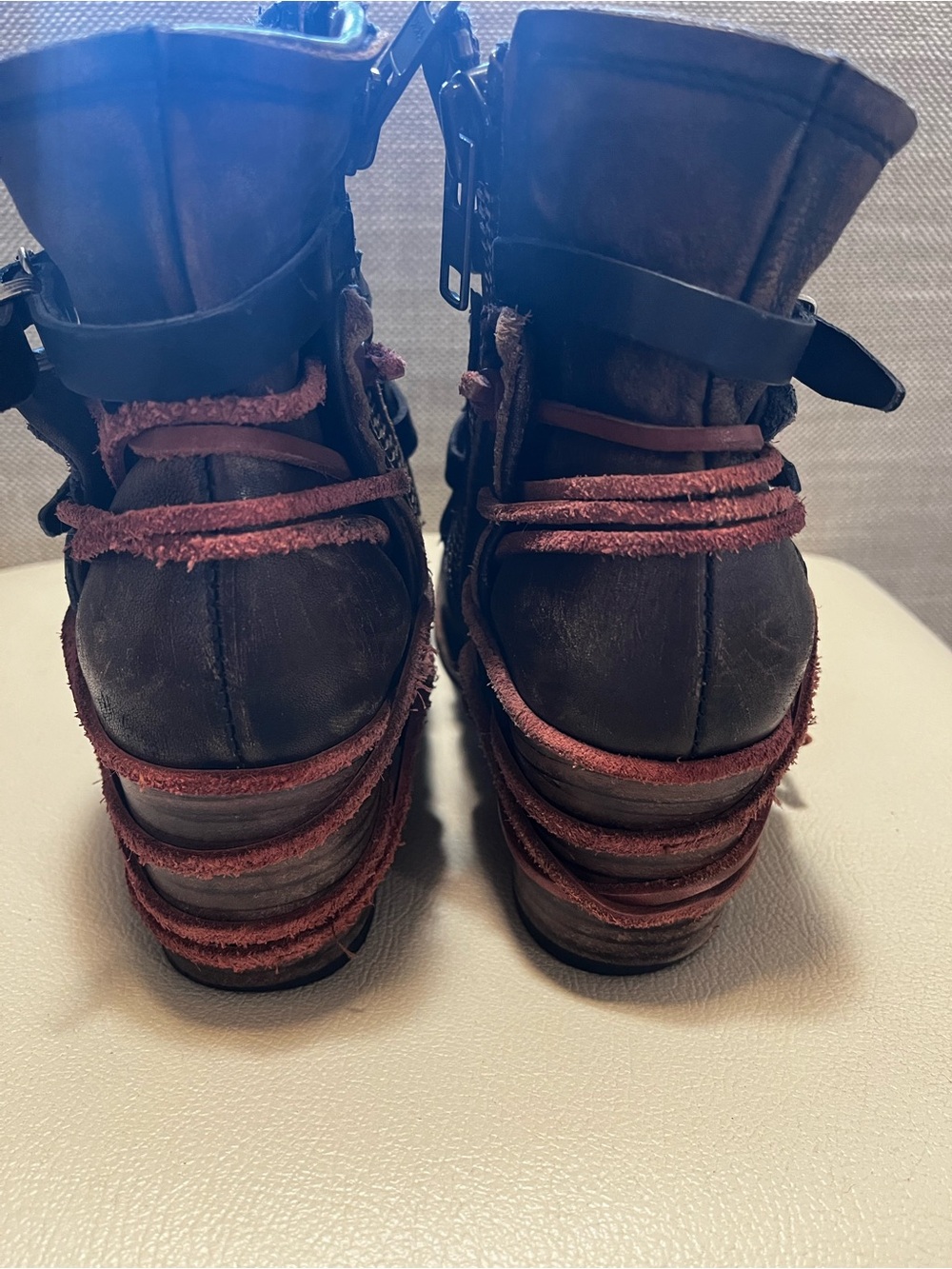 Freebird By Steven Crue Black Leather Distressed Buckle Ankle Boots Size 9 - Picture 7 of 10